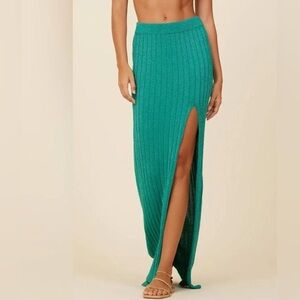 Surf Gypsy Elegant Green Metallic  Ribbed Slit Skirt